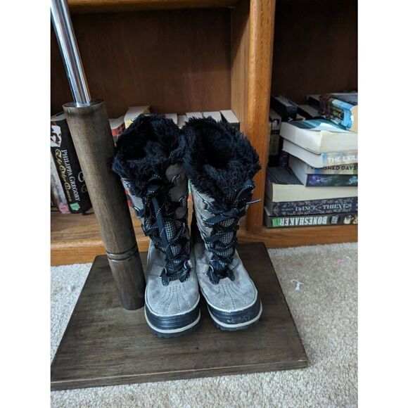 Sorel Joan of arctic lace up leather and houndstooth upper fleece snow boots sz6 - Picture 2 of 6